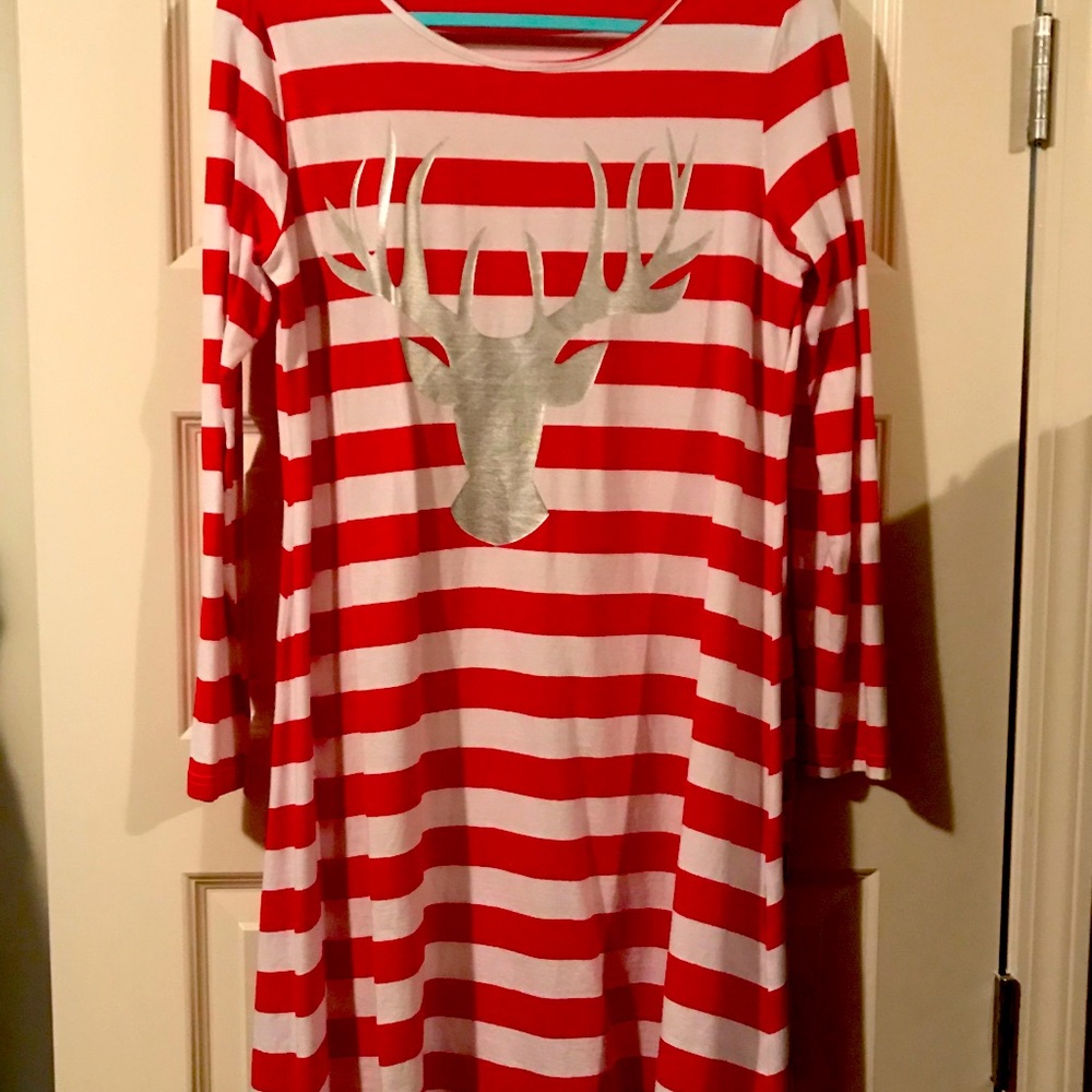 Ouges Red & white striped silver deer tunic dress